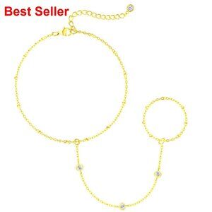 14K Gold Plated Dainty Hand Chain Bracelet Adjustable 7+2 Inches
